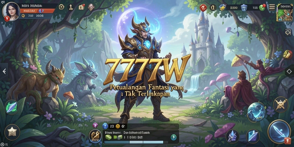 Tangkapan layar gameplay <strong>7777W</strong> menunjukkan pertarungan seru dan karakter yang menawan.