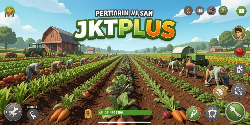 Tampilan gameplay <strong>JKTPLUS</strong> yang menarik dengan aktivitas pertanian.