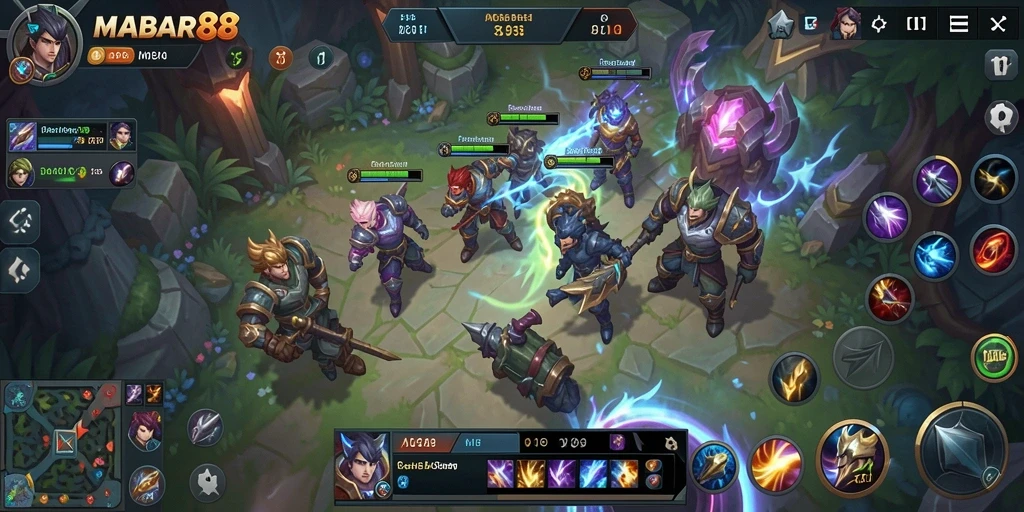 Screenshot utama MABAR88 menampilkan pertarungan seru antara karakter di arena.