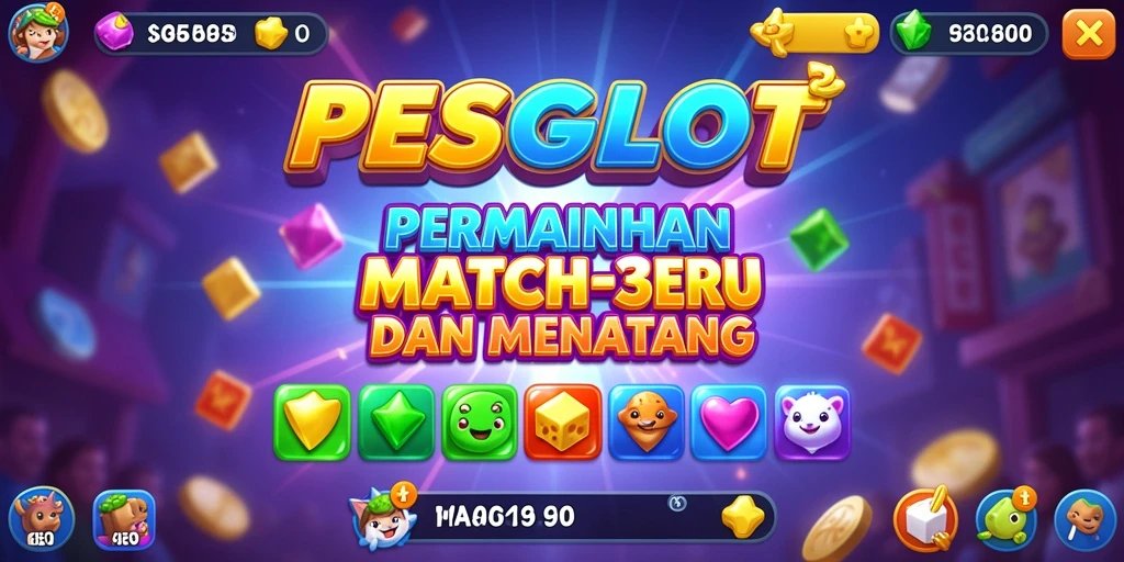 Tampilan gameplay PESGSLOT dengan simbol berwarna-warni dan keseruan pencocokan.