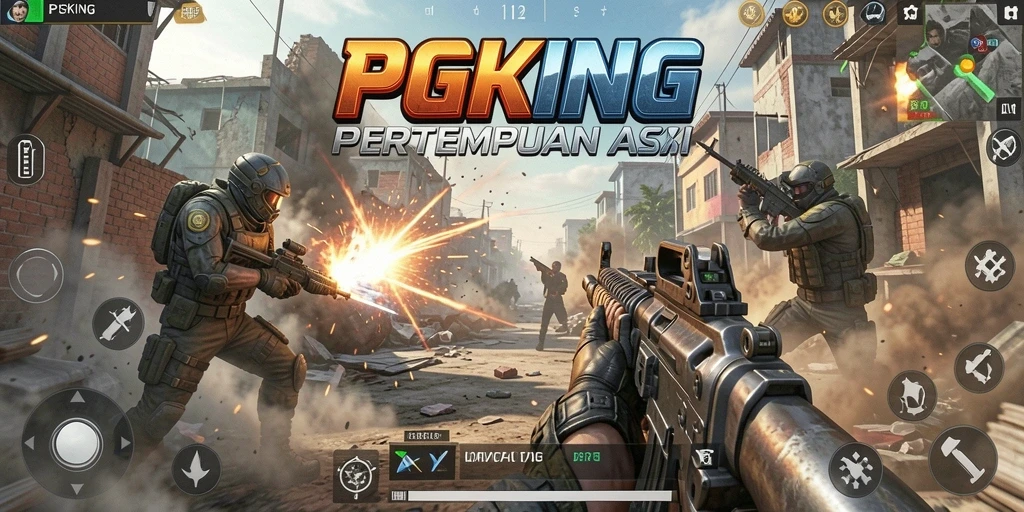 Screenshot PGKING menampilkan aksi tembak-menembak yang mendebarkan di medan perang.