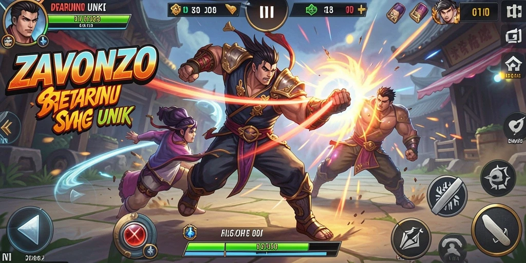 Tampilan screenshot ZAVONZO yang menampilkan pertandingan Fighting intens.